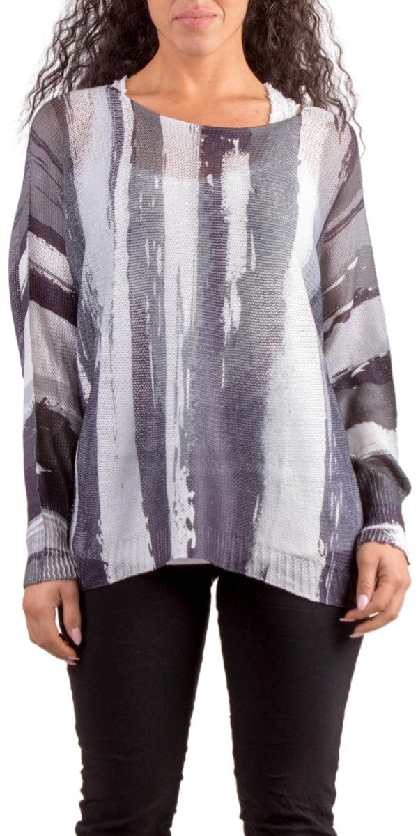 Emy Batwing Sweater with Brushstroke Print - Gigi Moda - Made in Italy # Blouse, brushstroke print, comfortable, comfortable fit, Cozy, Gigi Moda, Italian Clothing, italian top, Long Sleeve, Made in Italy, one size, Sleeves, Sweater, Top, washable, womens clothing, Womens Tops