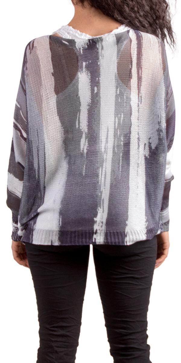 Emy Batwing Sweater with Brushstroke Print - Gigi Moda - Made in Italy # Blouse, brushstroke print, comfortable, comfortable fit, Cozy, Gigi Moda, Italian Clothing, italian top, Long Sleeve, Made in Italy, one size, Sleeves, Sweater, Top, washable, womens clothing, Womens Tops