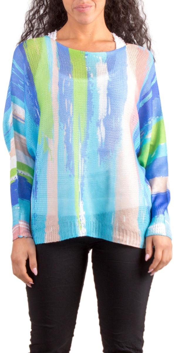 Emy Batwing Sweater with Brushstroke Print - Gigi Moda - Made in Italy # Blouse, brushstroke print, comfortable, comfortable fit, Cozy, Gigi Moda, Italian Clothing, italian top, Long Sleeve, Made in Italy, one size, Sleeves, Sweater, Top, washable, womens clothing, Womens Tops