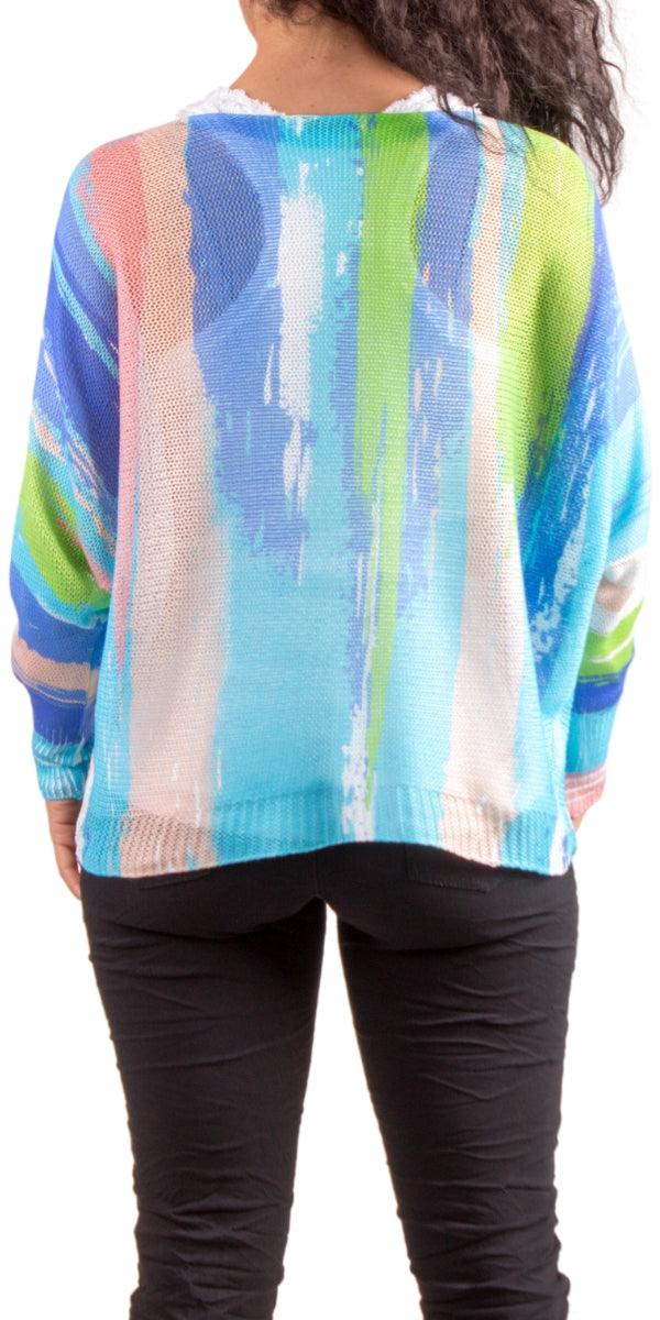 Emy Batwing Sweater with Brushstroke Print - Gigi Moda - Made in Italy # Blouse, brushstroke print, comfortable, comfortable fit, Cozy, Gigi Moda, Italian Clothing, italian top, Long Sleeve, Made in Italy, one size, Sleeves, Sweater, Top, washable, womens clothing, Womens Tops