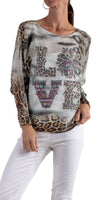 Emy Batwing Sweater with Cheetah LOVE Print