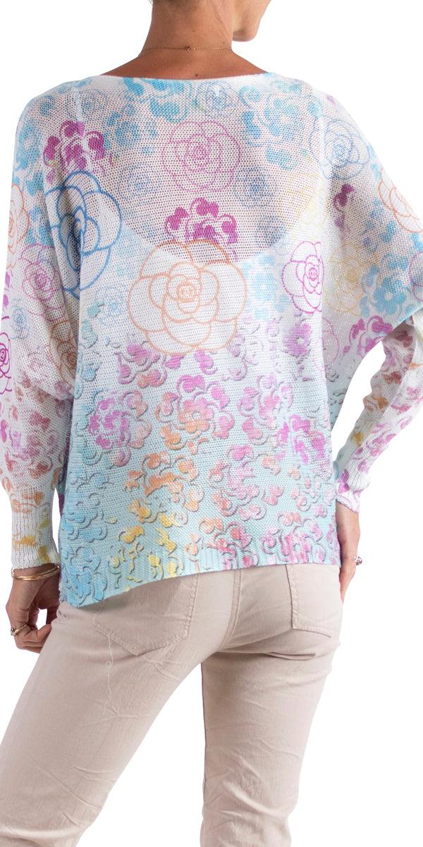 Emy Batwing Sweater With Cascading Floral Print - Gigi Moda - Made in Italy # Blouse, comfortable, comfortable fit, Cozy, fall, floral, Floral Print, Gigi Moda, Italian Clothing, italian top, Long Sleeve, Made in Italy, one size, Sleeves, Sweater, Top, washable, womens clothing, Womens Tops