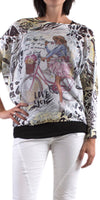 Emy Batwing Sweater with Girl on Bicyle Print
