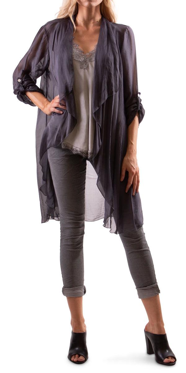 Portici Silk Cardigan - Gigi Moda - Made in Italy # 3/4 sleeve, Cardigan, free shipping, Gigi Moda, long, Made in Italy, one size, OS, Silk, viscose