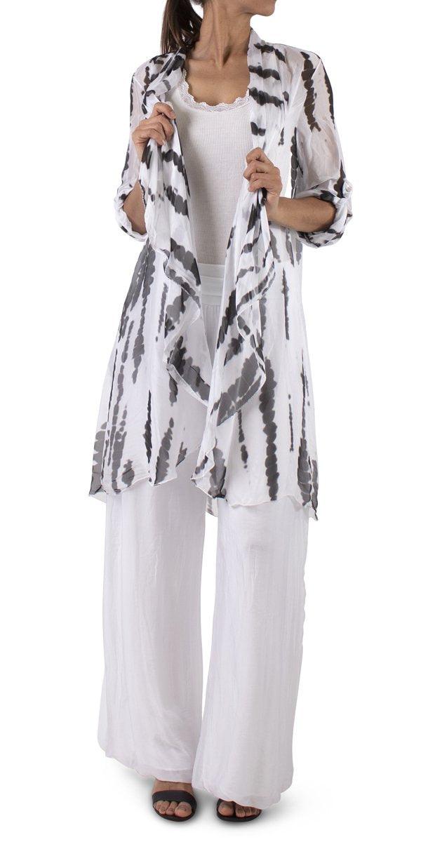 Portici Stripe Tie-Dye Cardigan - Gigi Moda - Made in Italy # cardigan, Gigi Moda, long cardigan, Made in Italy, silk, Tie Dye