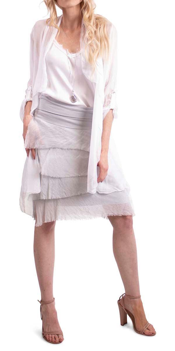 Siena Short Skirt - Gigi Moda - Made in Italy # 100% Silk, Made in Italy, OS, Ruffle, Silk, Skirt