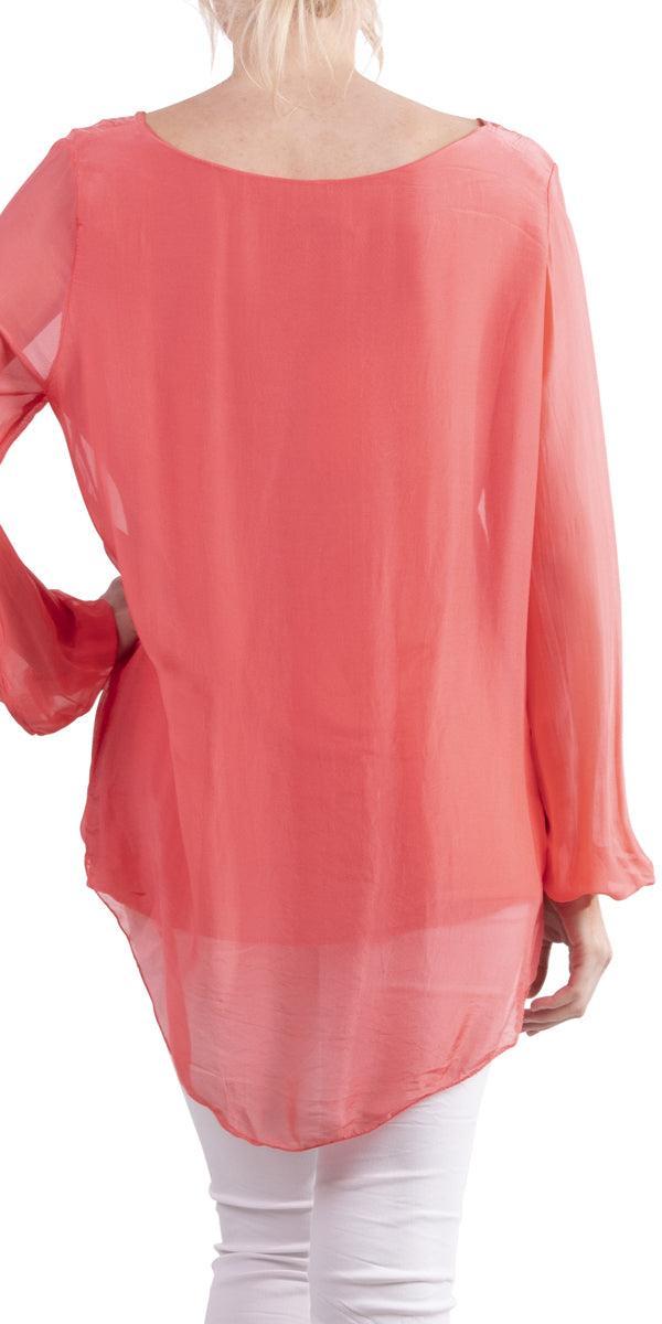 Tara Sleeve Blouse - Gigi Moda - Made in Italy # Blouse, Gigi Moda, italian top, Made in Italy, OS, Sequin, Silk, Sleeves, Top