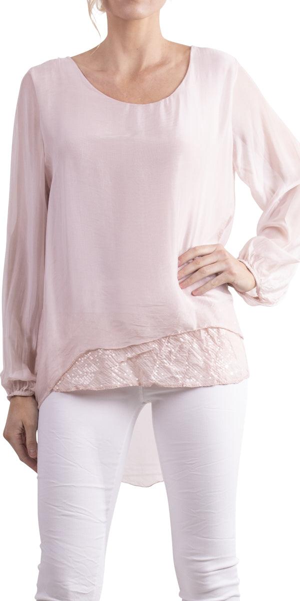 Tara Sleeve Blouse - Gigi Moda - Made in Italy # Blouse, Gigi Moda, italian top, Made in Italy, OS, Sequin, Silk, Sleeves, Top