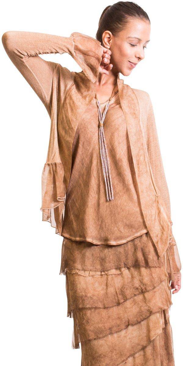 Timori Silk Jacket - Shop Gigi Moda - Made in Italy # 100% Silk, italian silk, Ruffle Sleeve and Bottom Open Jacket, Silk, silk jacket, Silk Top