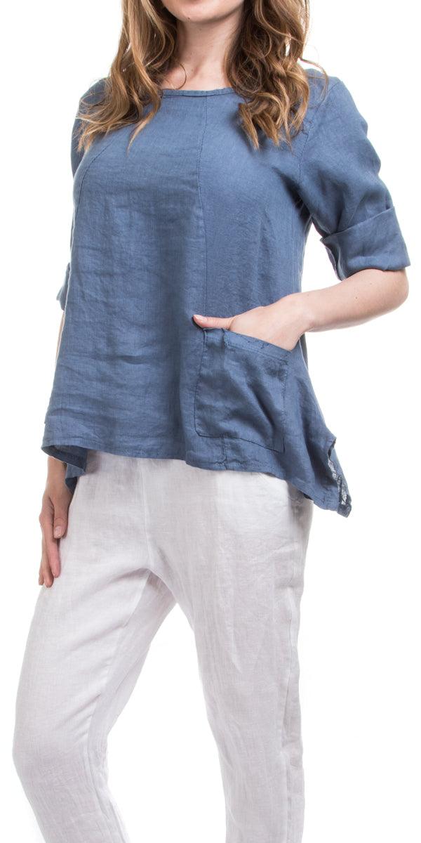 Maira Linen Top - Gigi Moda - Made in Italy # 100% Linen, Blouse, free shipping, italian top, Linen, Made in Italy, Sleeves, Top
