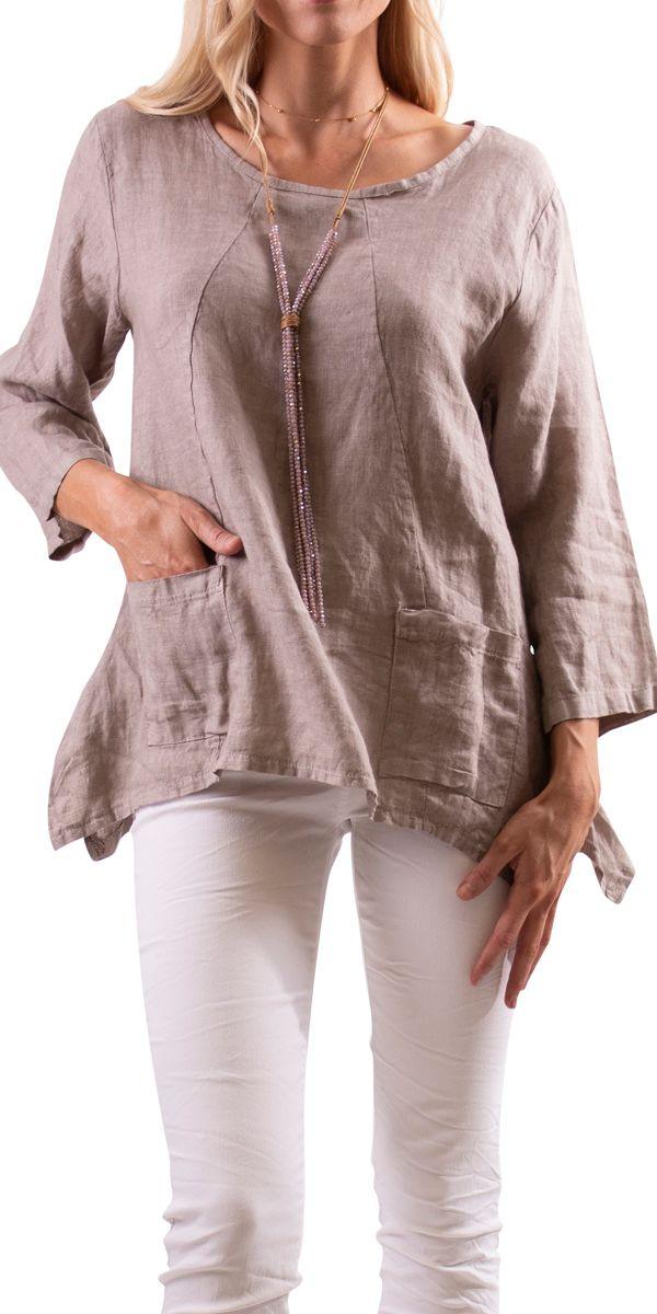 Maira Linen Top - Gigi Moda - Made in Italy # 100% Linen, Blouse, free shipping, italian top, Linen, Made in Italy, Sleeves, Top