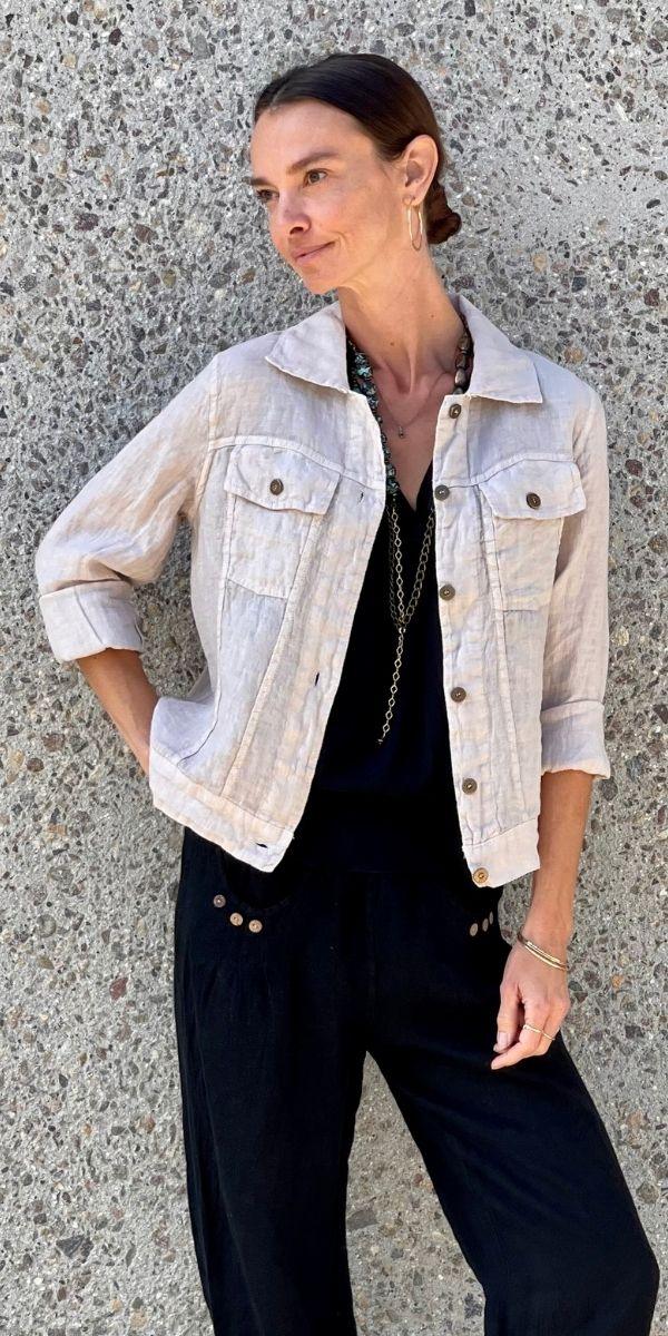 Lorenzo Linen Jacket - Gigi Moda - Made in Italy # 100% Linen, button down, clothing for women, front pockets, Gigi Moda, italian apparel, Jacket, Linen jacket, Made in Italy, OS, solid color, Top, washable