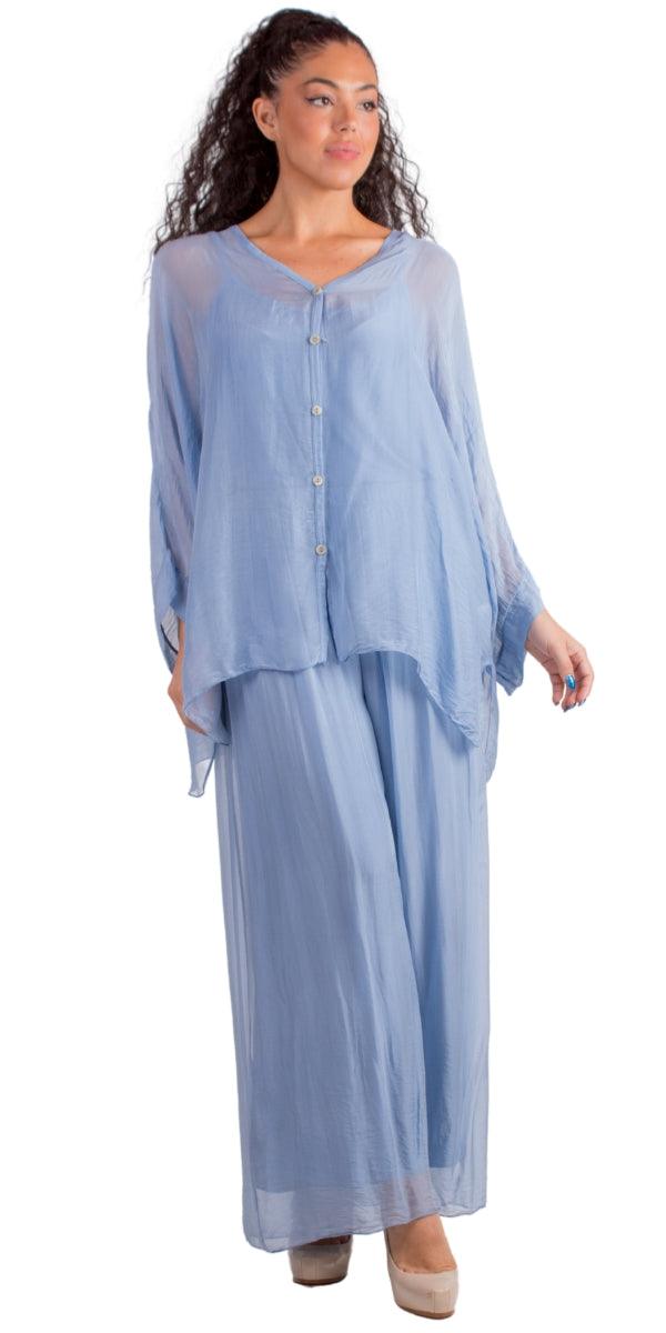 Angelo Silk Blouse - Gigi Moda - Made in Italy # 100% Silk, 2 piece, Blouse, button down, button up, comforatable fit, Dolman sleeve, dolman sleeves, italian silk top, made in italy, matching set, silk blouse, Silk top, Tops, womans clothing