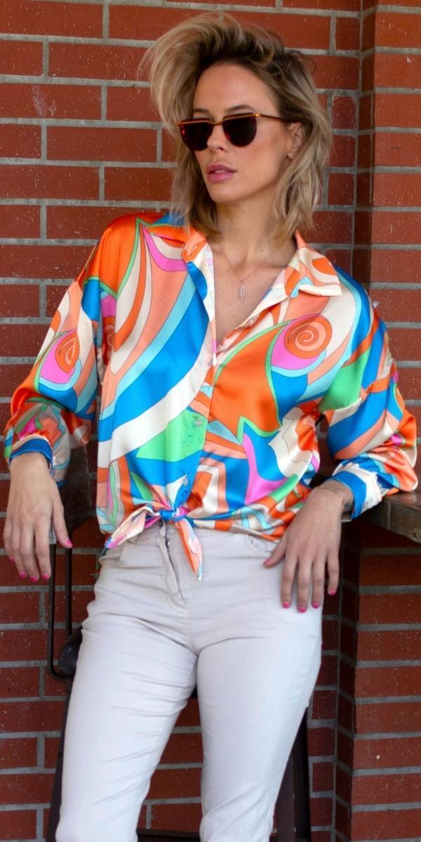 Discoteca Shirt - Gigi Moda - Made in Italy # button down, collared, disco print, Gigi Moda, italian apparel, italian brand, Italian Clothing, italian shirt, Made in Italy, online shopping, OS, shop gigi moda, ties at front, Top