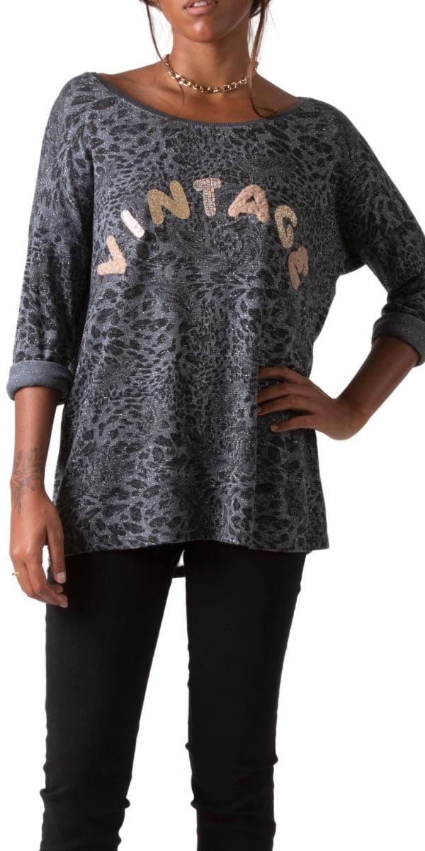 Mista Top - Gigi Moda - Made in Italy # Blouse, comforatable fit, Gigi Moda, gigi moda. made in italy, Italian Sweater, Leopard Print, Long Sleeve, long sleeves, made in italy, Scoop Neck, shop gigi moda, Tops, womans clothing