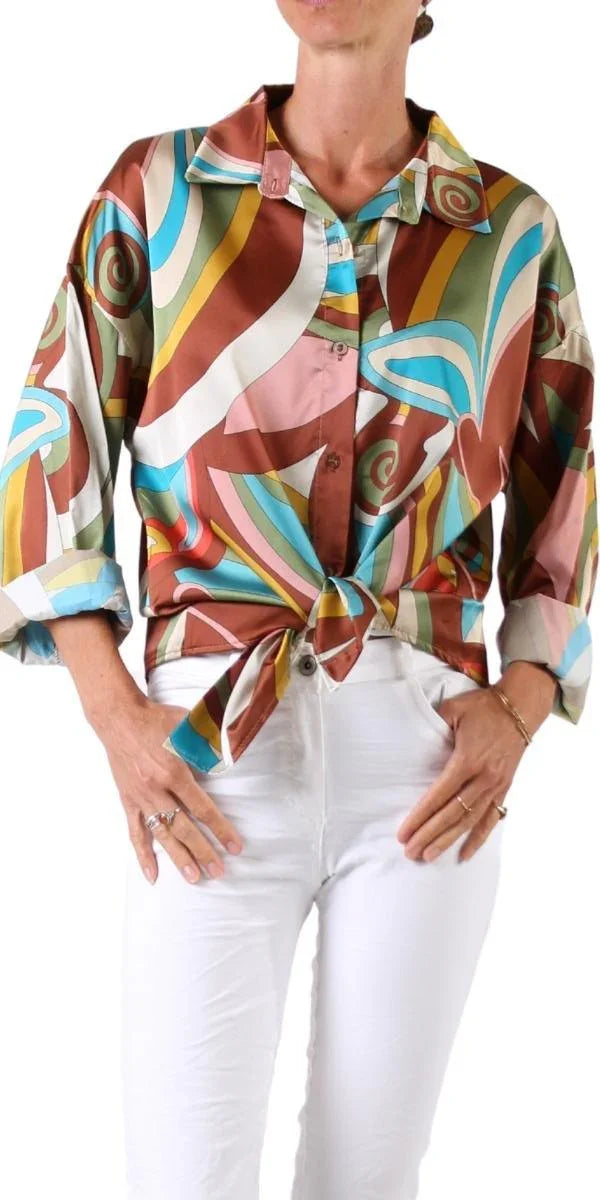 Discoteca Shirt - Gigi Moda - Made in Italy # button down, collared, disco print, Gigi Moda, italian apparel, italian brand, Italian Clothing, italian shirt, Made in Italy, online shopping, OS, shop gigi moda, ties at front, Top