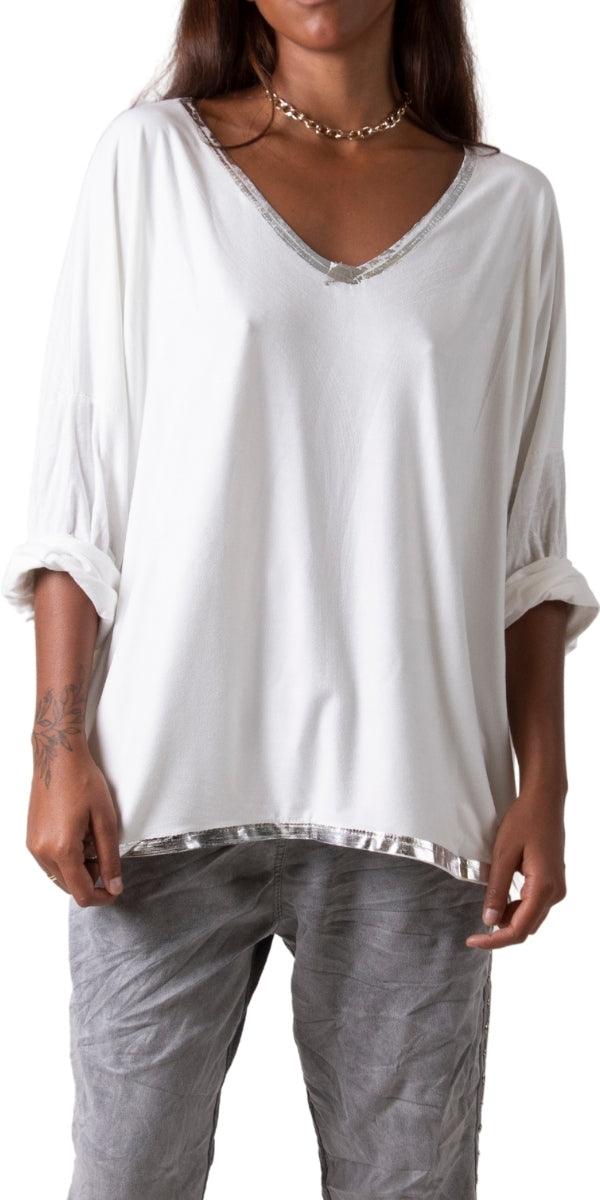 Clio Top - Gigi Moda - Made in Italy # fall, faux suede, Gigi Moda, gigi moda. made in italy, italian top, long sleeves, metallic, shop gigi moda, sweater, Top, V Neck, v-neck top