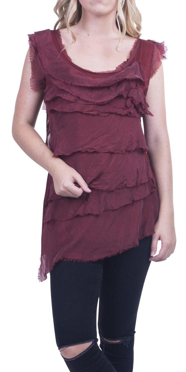 Siena Sleeveless Top - Gigi Moda - Made in Italy # Blouse, Gigi Moda, Made in Italy, one size, OS, Ruffle, Silk, Sleeveless, Top
