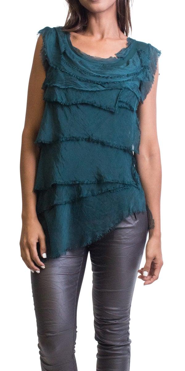 Siena Sleeveless Top - Gigi Moda - Made in Italy # Blouse, Gigi Moda, Made in Italy, one size, OS, Ruffle, Silk, Sleeveless, Top