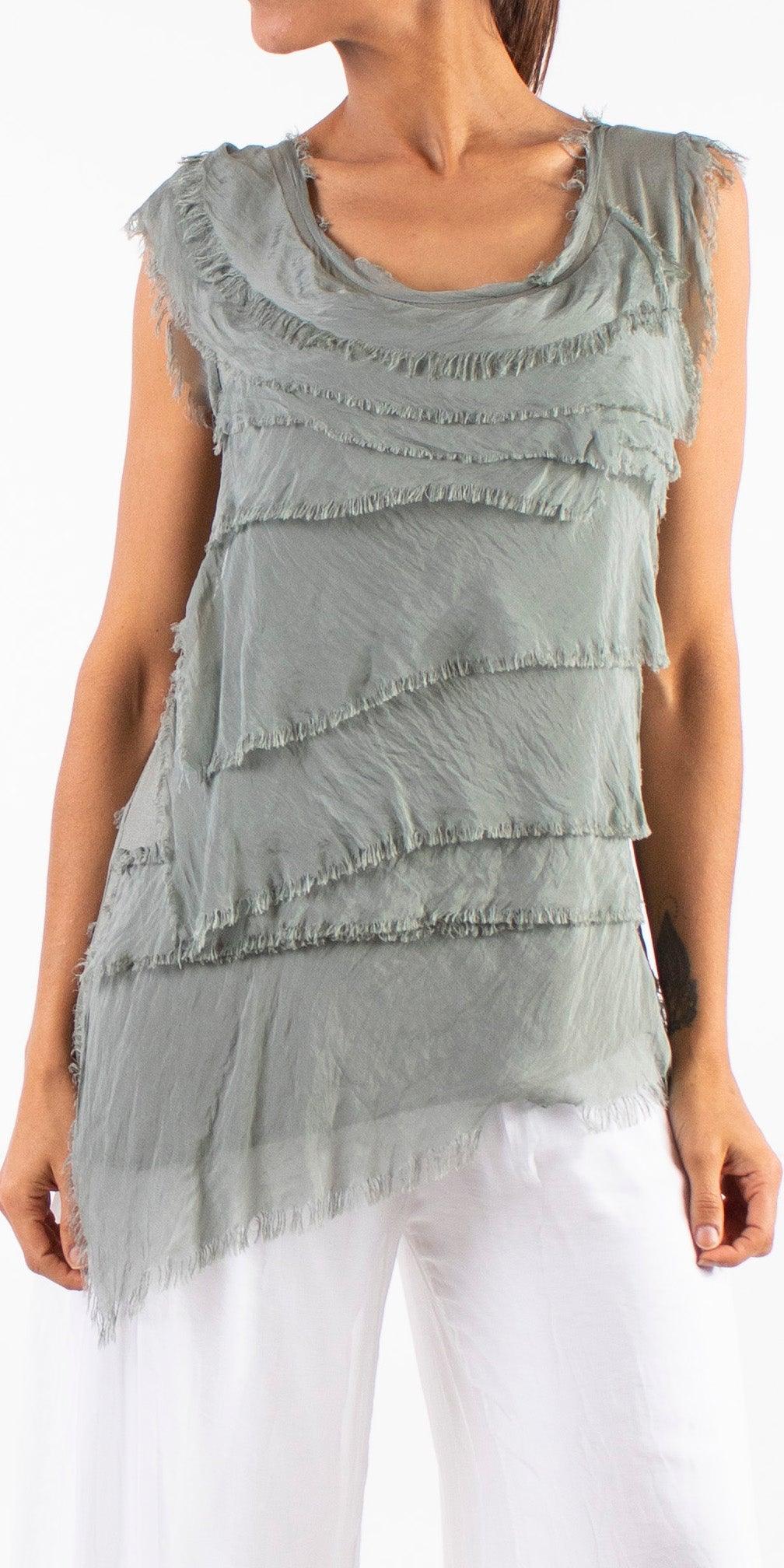 Siena Sleeveless Top - Gigi Moda - Made in Italy # Blouse, Gigi Moda, Made in Italy, one size, OS, Ruffle, Silk, Sleeveless, Top
