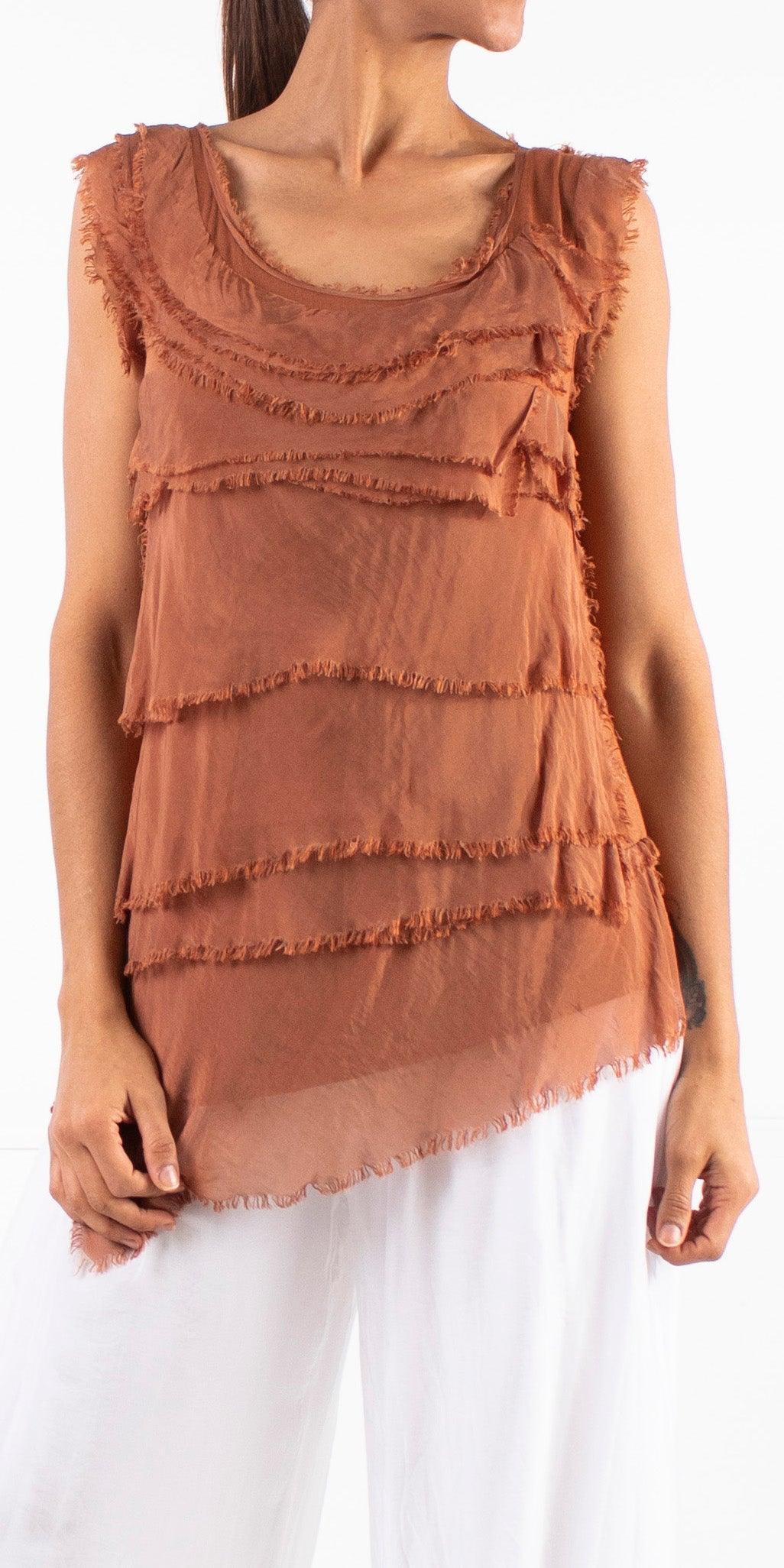 Siena Sleeveless Top - Gigi Moda - Made in Italy # Blouse, Gigi Moda, Made in Italy, one size, OS, Ruffle, Silk, Sleeveless, Top