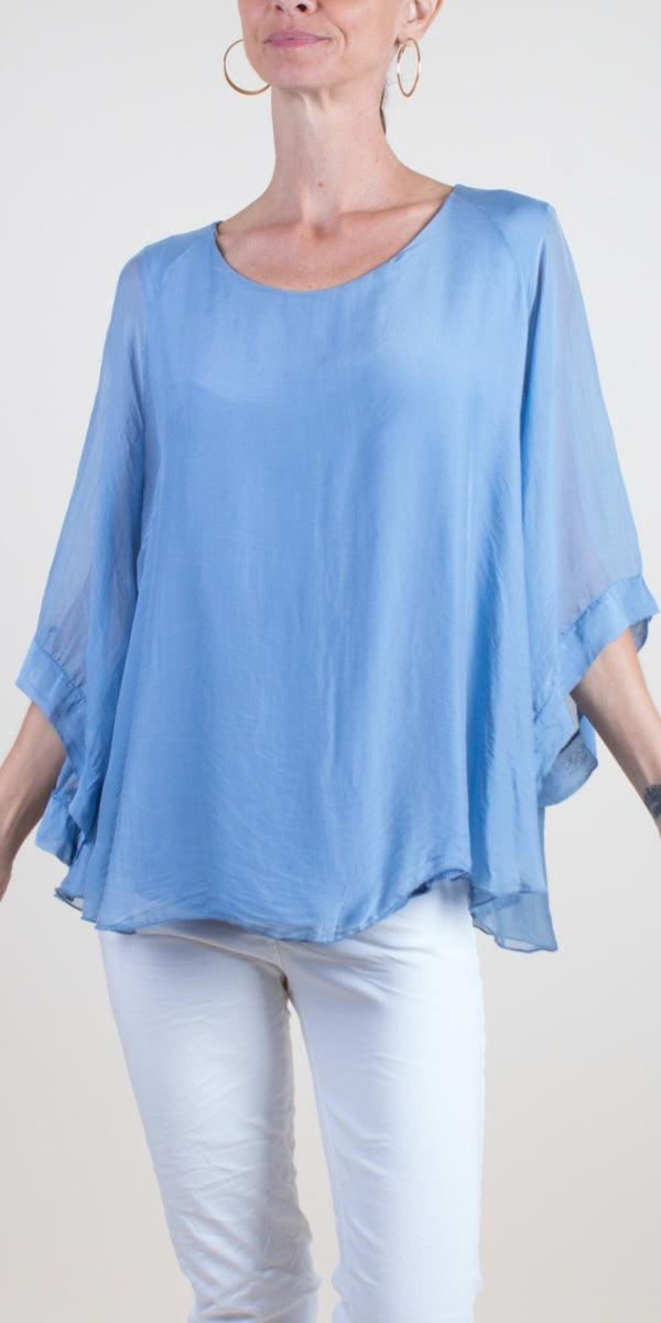 Coletta Silk Top - Gigi Moda - Made in Italy # 100% Silk, Bell sleeve, Blouse, italian blouse, italian tank top, italian top, Made in Italy, OS, resort wear, Silk, silk blouse, Top