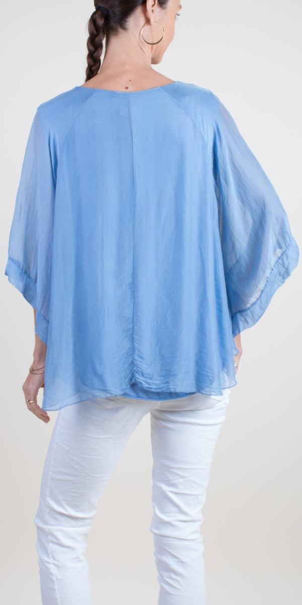 Coletta Silk Top - Gigi Moda - Made in Italy # 100% Silk, Bell sleeve, Blouse, italian blouse, italian tank top, italian top, Made in Italy, OS, resort wear, Silk, silk blouse, Top