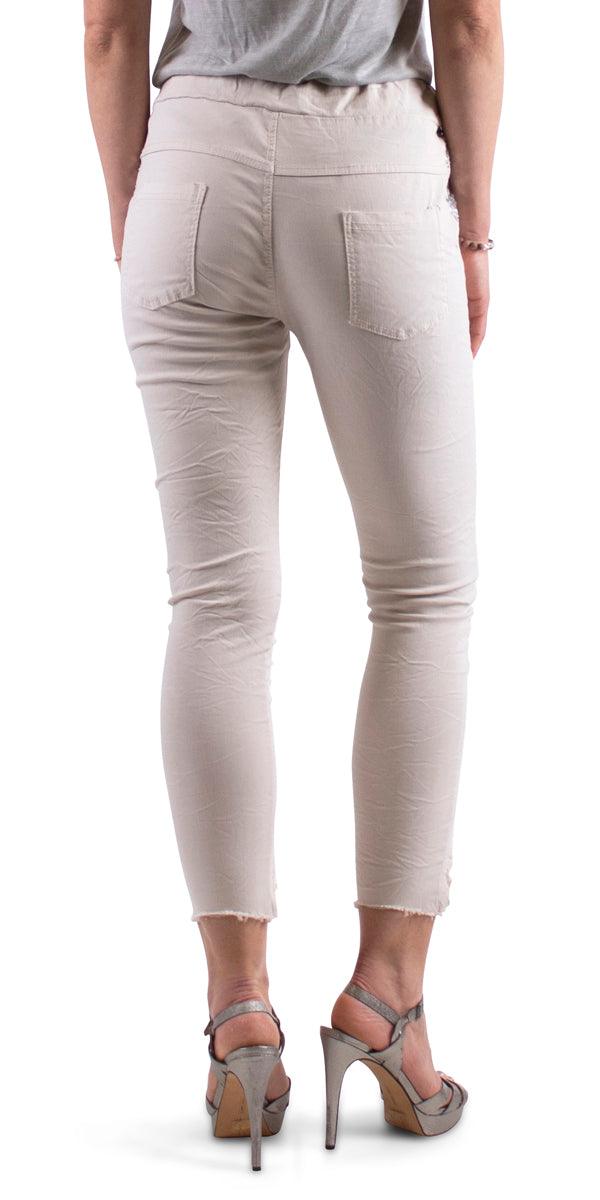 Ricamo Tie-Waist Pants - Gigi Moda - Made in Italy # COMFY PANTS, Cropped pants, cuffed pant, drawstring pant, gigi moda, Italian pant, Pants, sequin pockets, sequins, STRETCHY PANT, tie waist