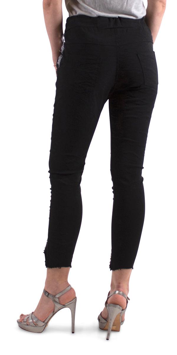 Ricamo Tie-Waist Pants - Gigi Moda - Made in Italy # COMFY PANTS, Cropped pants, cuffed pant, drawstring pant, gigi moda, Italian pant, Pants, sequin pockets, sequins, STRETCHY PANT, tie waist