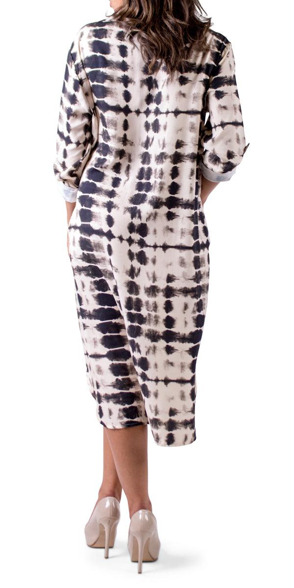 Tie-Dye Tunic Dress - Gigi Moda - Made in Italy # collar, Collared, collared dress, Dress, gigi moda, Made in Italy, resort wear, Rolled Sleeves, Tie Dye, tunic, V-Neck, V-Neck dress