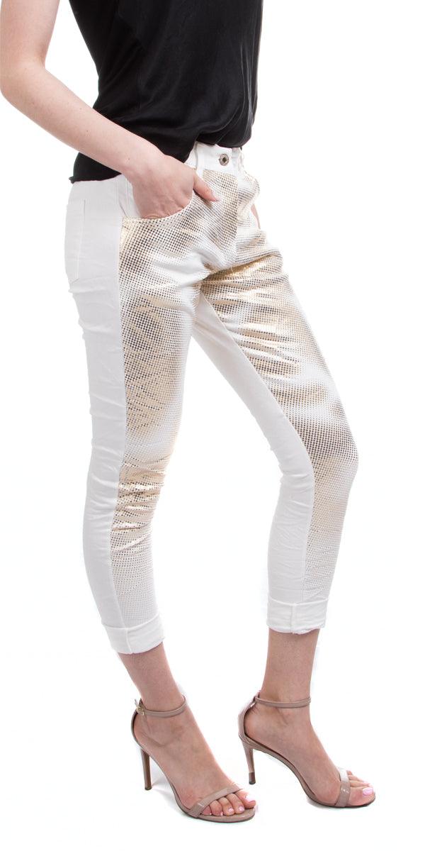 Rosalie Dot Pant - Gigi Moda - Made in Italy # Cotton, Gigi Moda, Gold, Made in Italy, Metallic, Metallic Dots, Pants, resort, resort wear, Silver