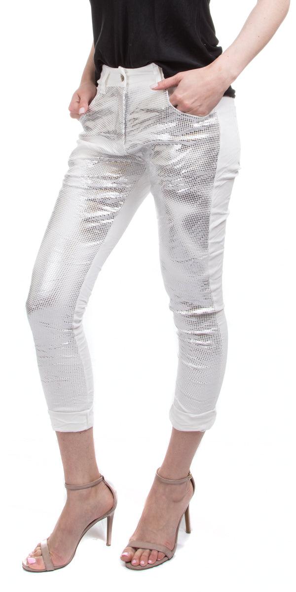 Rosalie Dot Pant - Gigi Moda - Made in Italy # Cotton, Gigi Moda, Gold, Made in Italy, Metallic, Metallic Dots, Pants, resort, resort wear, Silver