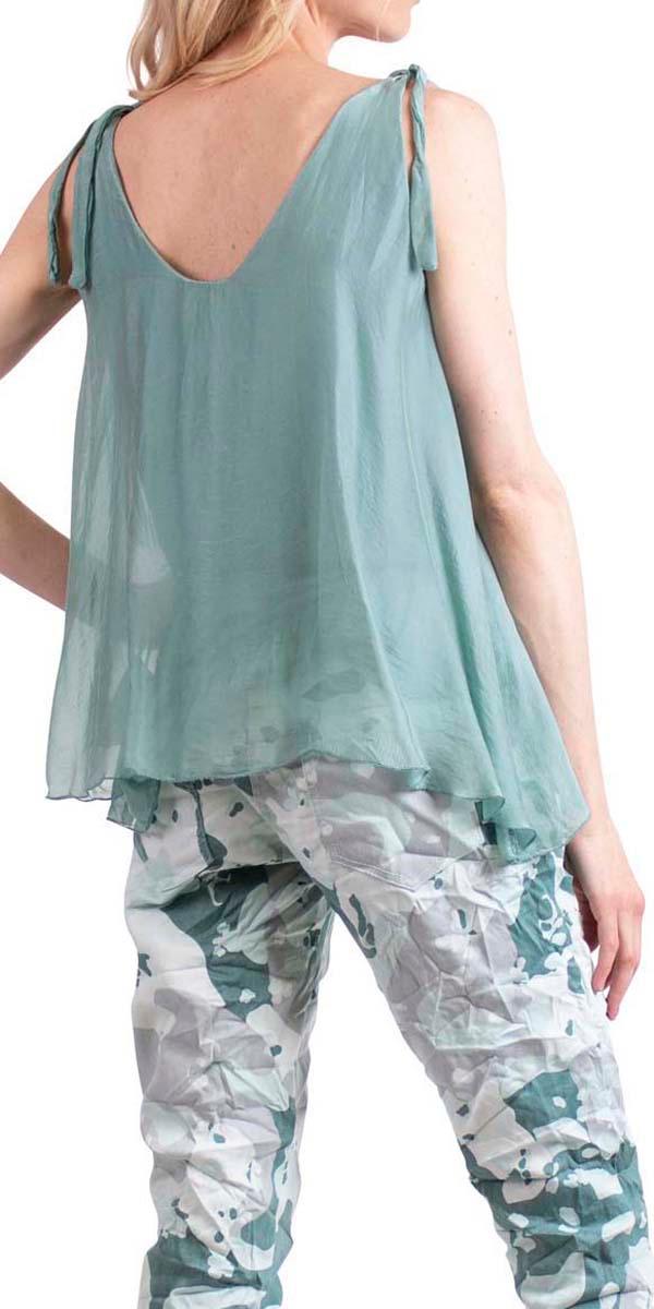 Semilia Tank - Gigi Moda - Made in Italy # Italian Made, layered, Made in Italy, panel at hem, ruffled hem, shoulder ties, silk, silk top, sleeveless, solid color