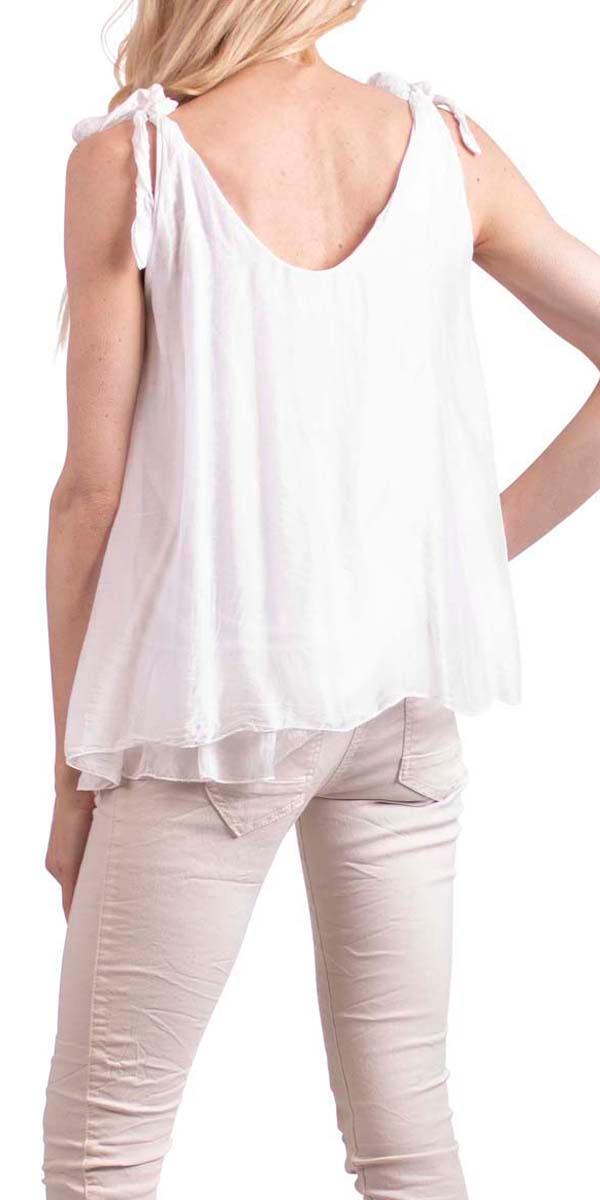 Semilia Tank - Gigi Moda - Made in Italy # Italian Made, layered, Made in Italy, panel at hem, ruffled hem, shoulder ties, silk, silk top, sleeveless, solid color