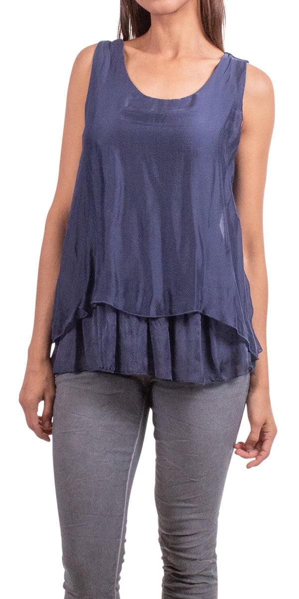 Emily Layered Blouse - Gigi Moda - Made in Italy # Gigi Moda, italian silk, italian silk top, Layered, Made in Italy, Raceback, shop gigi moda, Silk, Tank, Top, Woven