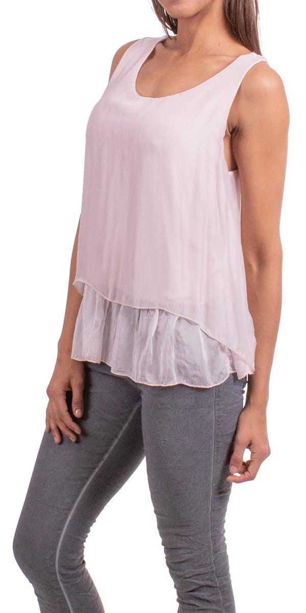 Emily Layered Blouse - Gigi Moda - Made in Italy # Gigi Moda, italian silk, italian silk top, Layered, Made in Italy, Raceback, shop gigi moda, Silk, Tank, Top, Woven