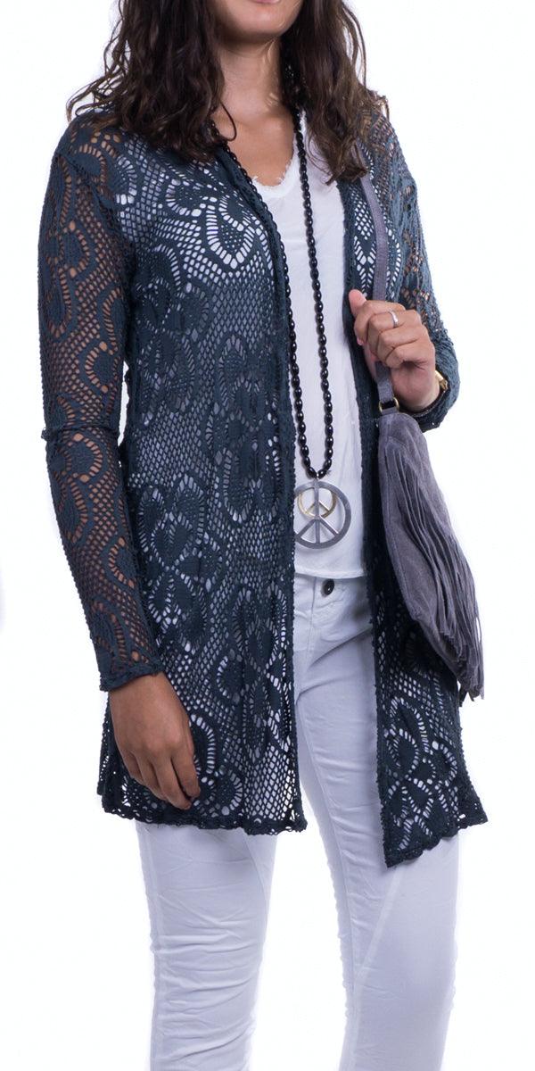 Clara Knit Cardigan - Gigi Moda - Made in Italy # 62406, Cardigan, floral, Gigi Moda, Jacket, lace knit, Made in Italy, OS, Sleeves