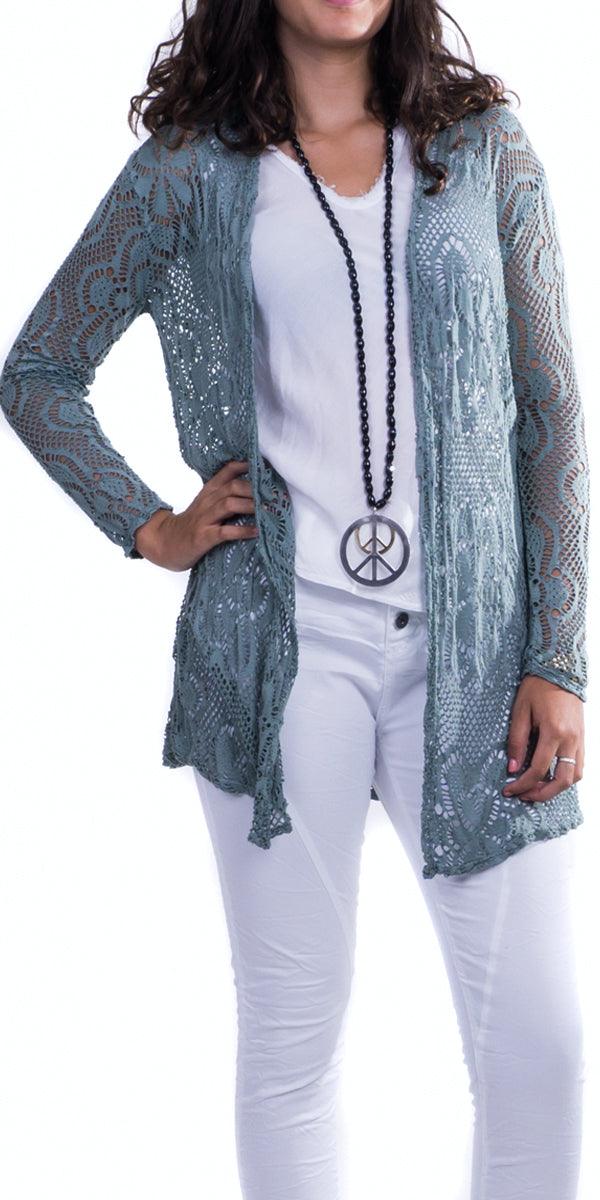 Clara Knit Cardigan - Gigi Moda - Made in Italy # 62406, Cardigan, floral, Gigi Moda, Jacket, lace knit, Made in Italy, OS, Sleeves