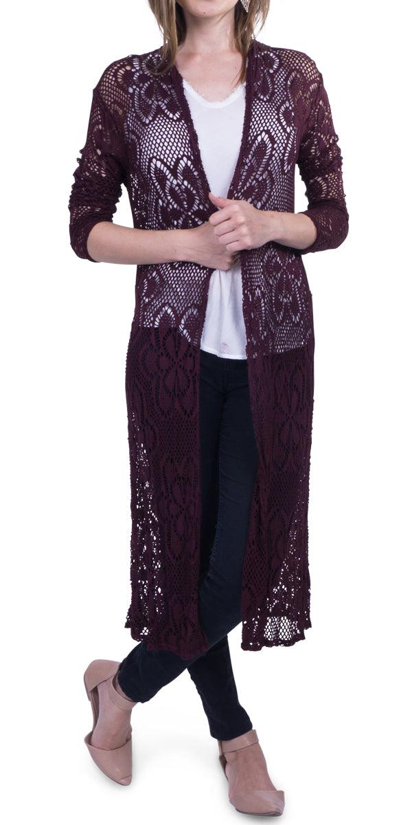 Clara Long Knit Cardigan - Gigi Moda - Made in Italy # Cardigan, floral lace, Gigi Moda, Jacket, lace knit, Made in Italy, OS, stretchy