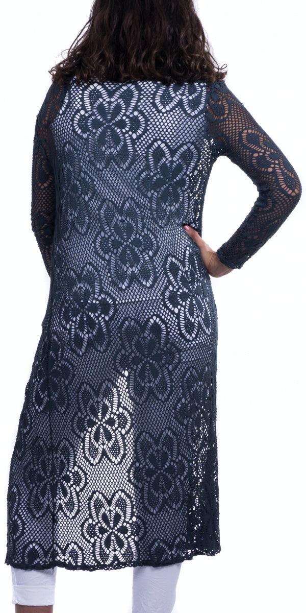 Clara Long Knit Cardigan - Gigi Moda - Made in Italy # Cardigan, floral lace, Gigi Moda, Jacket, lace knit, Made in Italy, OS, stretchy