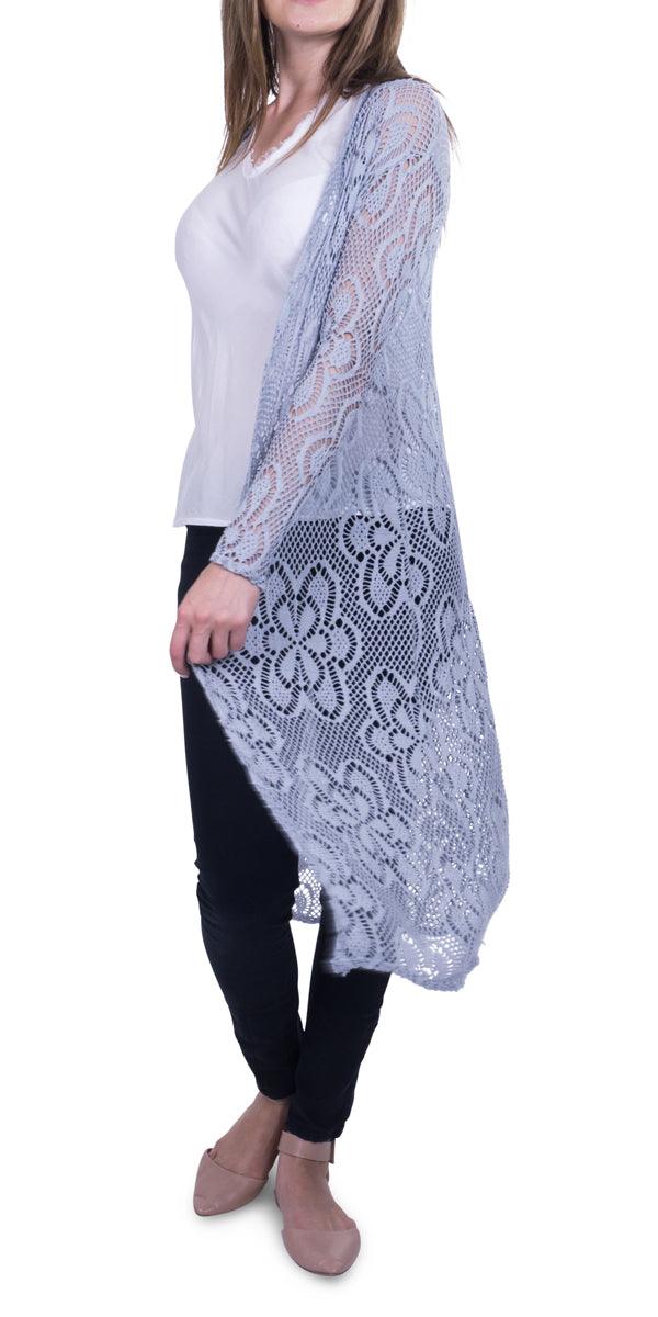Clara Long Knit Cardigan - Gigi Moda - Made in Italy # Cardigan, floral lace, Gigi Moda, Jacket, lace knit, Made in Italy, OS, stretchy