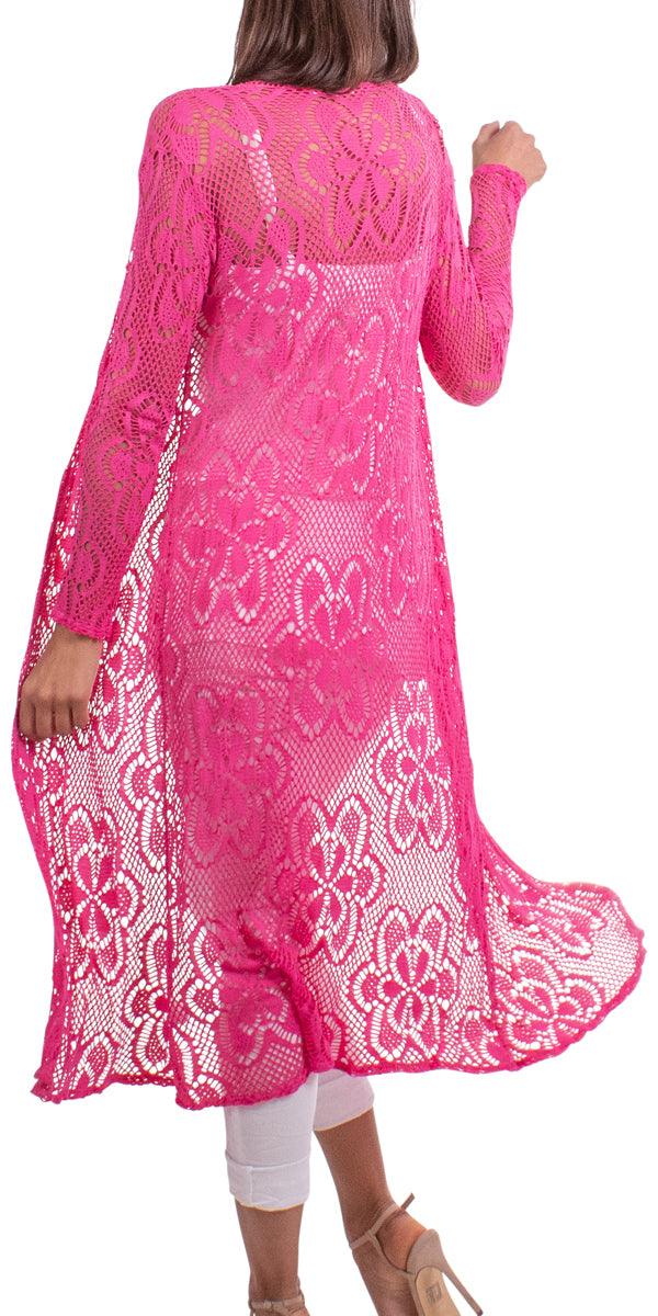 Clara Long Knit Cardigan - Gigi Moda - Made in Italy # Cardigan, floral lace, Gigi Moda, Jacket, lace knit, Made in Italy, OS, stretchy