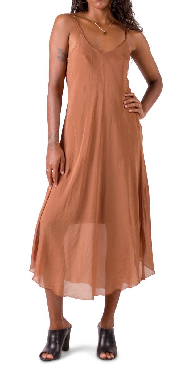 Miele Midi Dress - Gigi Moda - Made in Italy # adjustable straps, Dress, Gigi Moda, Made in Italy, midi dress, OS, resort, resort wear, Silk, Sleeveless, Spaghetti Strap, washable