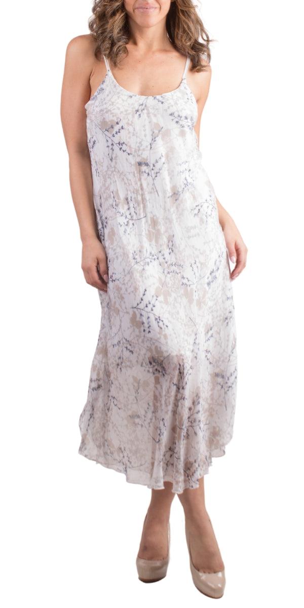Giardino Miele Midi Dress - Gigi Moda - Made in Italy # adjustable straps, Dress, floral print, Gigi Moda, Made in Italy, maxretail, midi dress, OS, resort, resort wear, Silk, Sleeveless, Spaghetti Strap, washable