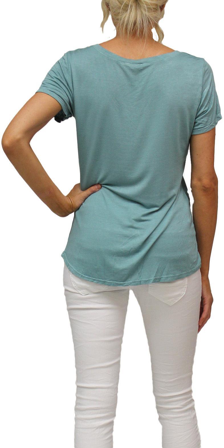 Nola Satin Tee - Gigi Moda - Made in Italy # Cotton, elastane, Gigi Moda, Made in Italy, OS, satin, short sleeve, short sleeve top, Top, v-neck