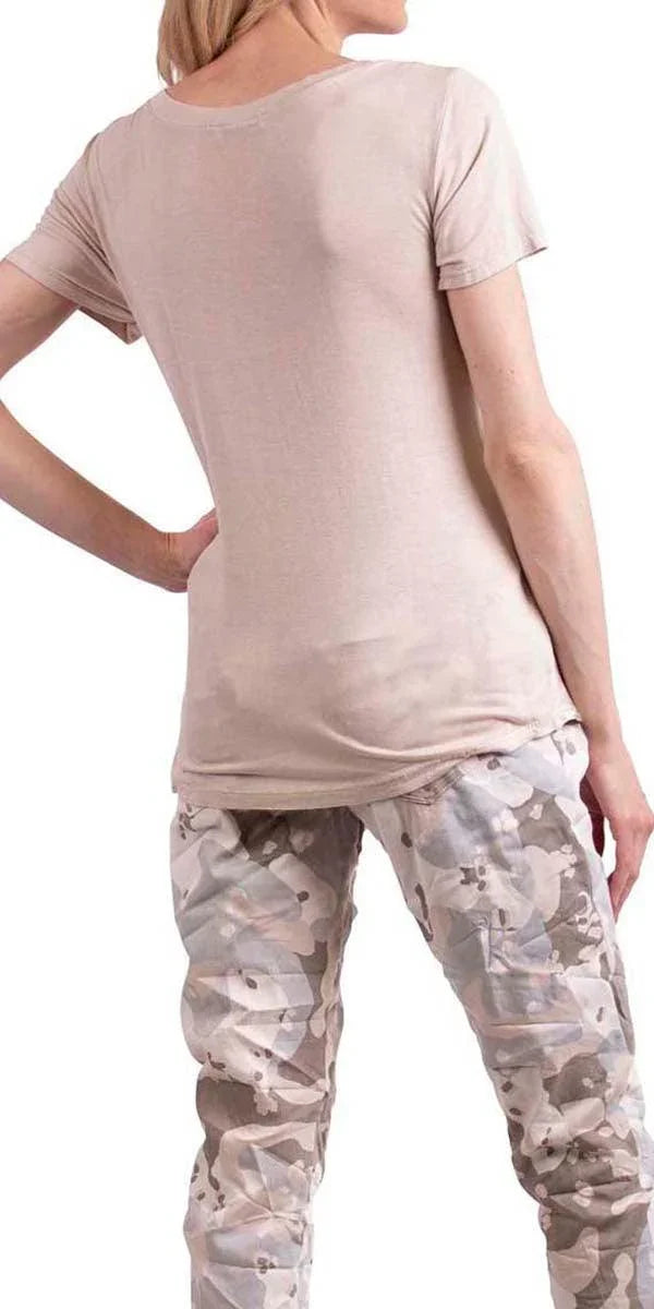 Nola Satin Tee - Gigi Moda - Made in Italy # Cotton, elastane, Gigi Moda, Made in Italy, OS, satin, short sleeve, short sleeve top, Top, v-neck