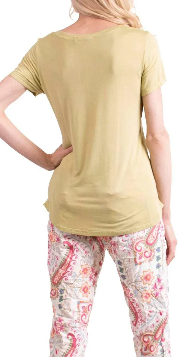 Nola Satin Tee - Gigi Moda - Made in Italy # Cotton, elastane, Gigi Moda, Made in Italy, OS, satin, short sleeve, short sleeve top, Top, v-neck