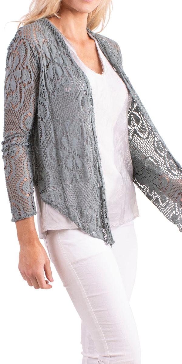 Clara Short Knit Cardigan - Gigi Moda - Made in Italy # 63067, Cardigan, clara cardigan, Design, Floral, Knit, Lace, Made in Italy, resort, resort wear, short cardigan, spring, Stretch, summer, Viscose