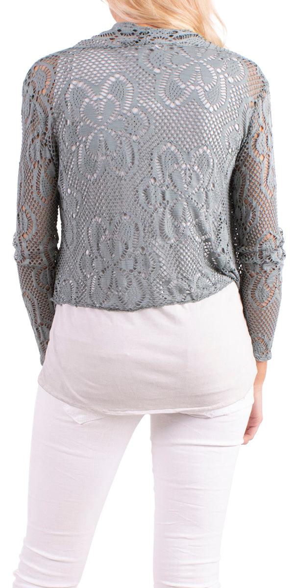 Clara Short Knit Cardigan - Gigi Moda - Made in Italy # 63067, Cardigan, clara cardigan, Design, Floral, Knit, Lace, Made in Italy, resort, resort wear, short cardigan, spring, Stretch, summer, Viscose