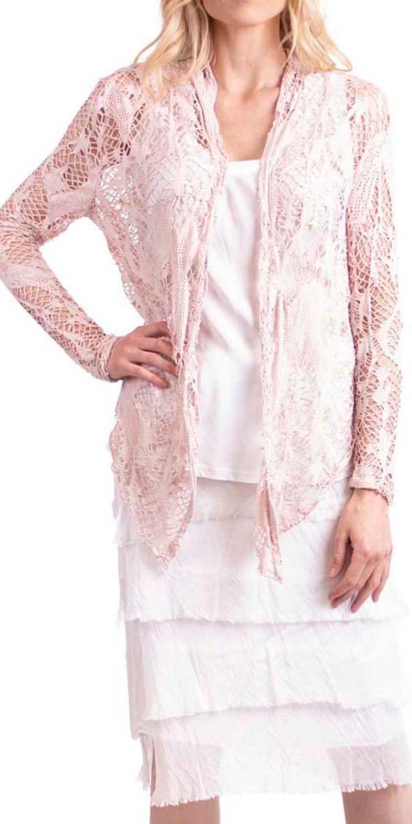 Clara Short Knit Cardigan - Gigi Moda - Made in Italy # 63067, Cardigan, clara cardigan, Design, Floral, Knit, Lace, Made in Italy, resort, resort wear, short cardigan, spring, Stretch, summer, Viscose